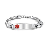 Bling Jewelry Identificación Médico Doctores Alerta Médico Id Tag Pulsera Grabable Mariner Cadena Para Hombres Plata Tono Acero Inoxidable 7 Pulgadas