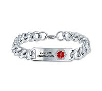 Bling Jewelry Identificación Personalizada Pulsera De Identificación De Alerta Médico Para Hombres Acero Inoxidable Tono Plata 8 En Grabado Personalizado