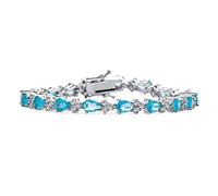 Bling Jewelry Joyería Nupcial Tradicional Alternando Circonia Cúbica Forma de Pera AAA CZ 15 CT Simulado Aguamarina Azul Pulsera de Tenis Gota de Lágrima Para Mujer Boda Plateado 7 Pulgadas