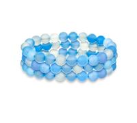 Bling Jewelry Juego De 3 Abalorios De Agata Azul Claro Mate Translucido 8Mm Pulsera Elastica Apilable Para Mujer Hombre Adolescente Unisex
