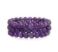 Bling Jewelry Juego De 3 Purple Gemstone Amatista Ronda Abalorios 8Mm Pulsera Elástica Para Mujer Hombre Adolescente Unisex De Una Sola Hebra Apilable