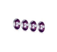 Bling Jewelry Juego de cuatro cuentas espaciadoras de Murano con núcleo de plata esterlina .925, florales en blanco, lavanda y púrpura, que se ajustan a pulseras europeas para mujeres y adolescentes.