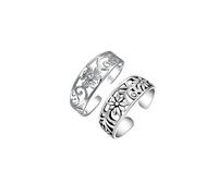 Bling Jewelry Juego de Dos Anillos de Dedo del Pie con Flores y Enredaderas Talladas en Filigrana Oxidada para Mujer .925 Plata de Ley Ajustable