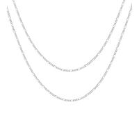 Bling Jewelry Juego de dos collares unisex delgados y ligeros de 1.5MM de fuerte plata de ley .925 con eslabón Figaro para hombres y mujeres de 20 y 24 pulgadas.
