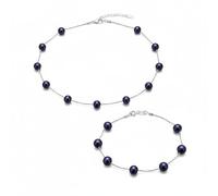 Bling Jewelry Juego De Joyas Para Mujer De Collar De Perlas Cultivadas De Agua Dulce Negras De 7MM Y Cadena De Copa De Estaño Nupcial De 18 Pulgadas Y Pulsera De 7 Pulgadas En Plata Esterlina .925