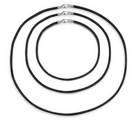 Bling Jewelry Juego de Tres Cuerdas de Collar de Seda Satinada Negra Para Mujer Para Hombre Adolescente Cierre de Garra de Langosta de Plata Esterlina .925 de 14, 18 y 24 Pulgadas