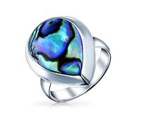 Bling Jewelry Lágrima Grande Bisel Arco Iris Shell Boho Abalón Moda Declaración Anillo Para Adolescentes Para Mujer .925 Plata De Ley