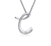 Bling Jewelry Letra C Letra Cursiva Inicial Del Alfabeto Colgante Collar Para Mujer .925 Plata Esterlina 18 Pulgadas
