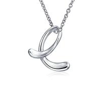 Bling Jewelry Letra E Letra Cursiva Inicial Del Alfabeto Colgante Collar Para Mujer .925 Plata Esterlina 18 Pulgadas