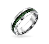 Bling Jewelry Mayo Mes De Nacimiento Verde Oscuro Canal De Color Cristal Eternidad Banda Anillo Para Mujer Para Hombre Tono Plata Acero Inoxidable