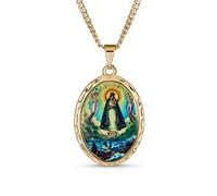 Bling Jewelry Medalla Religiosa Grande Ovalada con Imagen De La Virgen María Bendecida Colgante De Collar para Mujeres Adolescentes Bañado En Oro Amarillo