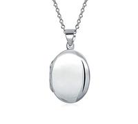 Bling Jewelry Medallones De Fotos Ovalados Simples De Tamaño Mediano Para Mujeres Y Adolescentes Para Guardar Fotos, Colgante De Collar De Medallón De Plata Pulida .925 De 1.25 Pulgadas