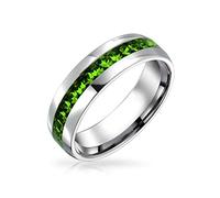 Bling Jewelry Mes De Nacimiento De Agosto Color Verde Claro Canal Cristal Eternidad Banda Anillo Para Mujer Tono Plata Acero Inoxidable