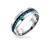 Bling Jewelry Mes De Nacimiento De Diciembre Color Azul Canal Cristal Eternidad Banda Anillo Para Mujer Para Hombre Plata Tono Acero Inoxidable