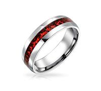 Bling Jewelry Mes De Nacimiento De Julio Color Rojo Canal Cristal Eternidad Banda Anillo Para Mujer Para Hombre Plata Tono Acero Inoxidable