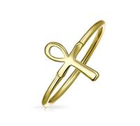 Bling Jewelry Minimalista De Oro De 14 Quilates Chapado En .925 De Plata Esterlina Nudillo Midi 1Mm Banda Apilable Ankh Cruz Símbolo Egipcio De La Vida Del Anillo