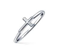 Bling Jewelry Minimalista Simple Midi Nudillo Delgado 1Mm Banda Apilable Lado Religioso Cruz Anillo Para Adolescentes .925 Plata Esterlina