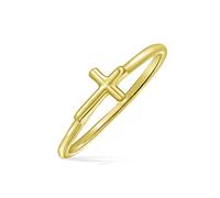 Bling Jewelry Minimalista Simple Midi Nudillo Delgado 1Mm Banda Apilable Religiosa Cruz Lateral Anillo Para Adolescente Amarillo 14K Chapado En Oro .925 Plata Esterlina