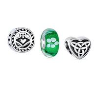 Bling Jewelry Mixed Set Bundle .925 Sterling Silver Murano Glass Good Luck Celta Shamrock Irish Green Clover Knot Claddagh Charm Bead Spacer Fits European Bracelet For Women Teen