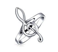 Bling Jewelry Músico Cantante Estudiante Profesor Barra Medida Clave De Sol Nota Anillo De Música Para Adolescente Para Mujer .925 Plata Esterlina Anillo Delgado