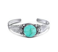 Bling Jewelry Nature Hoja Indio Americano Del Sudoeste Navajo Estilo Flores Cabujón Redondo Declaración Turquesa Pulsera Brazalete Ancho Para Mujer .925 Plata De Ley