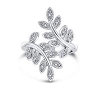 Bling Jewelry Nature Ivy Hoja De Parra Anillo Llamativo De Moda Para Mujer Zirconia Cúbico Pavé Cz Bypass Latón Plateado