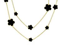 Bling Jewelry Negro Trébol De La Flor Larga De Latón Chapado En Oro De La Estación De La Taza De Estaño De La Cadena De Capa Envolvente Collar Para Mujer De 42 Pulgadas