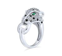 Bling Jewelry Ojo Verde Negro Blanco Cúbico Zirconia Cz Moda Leopardo Pantera Gato Declaración Anillo Para Mujer De Plata Chapada En Latón