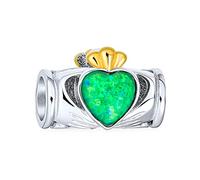 Bling Jewelry Opalo Verde Creado Parejas Bff Corazón Corona Irlandesa Claddagh Charm Bead Para Mujer Para Adolescente Dos Tonos .925 Plata Esterlina Se Adapta A Pulsera Europea