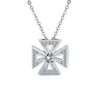 Bling Jewelry Pave CZ Circonio Cúbico Antiguo Religioso Masónico Caballero Templario Flor De Lis Cruz De Malta Collar Colgante Para Mujeres Adolescentes .925 Plata De Ley