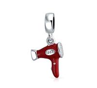 Bling Jewelry Peluquería Dresser Rojo Salón De Belleza Secador De Pelo Colgante Abalorios Charm Para Mujer Esmalte .925 Plata De Ley Se Adapta Pulsera Europea