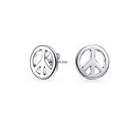 Pendientes De Botón Redondos Y Planos Con Símbolo De La Paz Mundial Delicados Pequeños Y Elegantes Para Mujeres Adolescentes Plata Esterlina .925