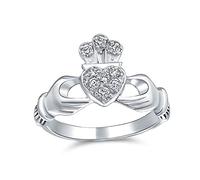 Bling Jewelry Personaliza Anillo de Hermandad BFF Hermana Sorority CZ Pavé Celta Irlandés de Amistad Promesa Corona Corazón Claddagh Para Mujeres Adolescentes .925 Plata de Ley Personalizable