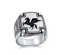Bling Jewelry Personaliza Anillo de Sello Grande de 2 Tonos con Criatura Mítica Griega Antigua Pegaso Volador para Hombres y Adolescentes Oxidado en Plata de Ley .925 Personalizable