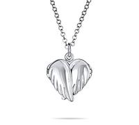 Bling Jewelry Personaliza El Relicario De Recuerdo En Forma De Corazón Con Alas De Ángel Y Plumas En Plata .925 Para Mujeres Y Adolescentes Que Sostiene Fotos Colgante De Collar Personalizable