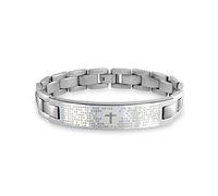 Bling Jewelry Personaliza la Pulsera de Identificación con Enlace de Cruz del Padre Nuestro para Hombres en Acero Inoxidable de Tono Plateado