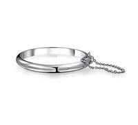 Bling Jewelry Personaliza Pulsera Pequeña de Muñeca de 5 Pulgadas Simple Apilable Domo Brazalete Abierto .925 Plata de Ley Cadena de Seguridad Personalizable