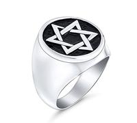 Bling Jewelry Personaliza Un Gran Anillo Redondo De Signet Religioso Con La Estrella De David De Hanukkah Magen Para Hombres En Tono Plateado De Acero Inoxidable Esmaltado