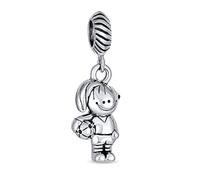 Bling Jewelry Personalizada Deportes De Dibujos Animados Jugador De Fútbol Colgante Charm Bead Para Mujer Oxidado .925 Plata De Ley Ajuste Pulsera Europea