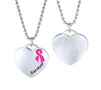 Bling Jewelry Personalizada En Forma De Corazón Grabable Pink Ribbon Breast Cancer Survivor Colgante Collar Para Mujer Tono Plata Acero Inoxidable