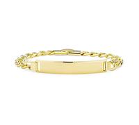 Bling Jewelry Personalizada Grabable Hombres Nombre Sólido Bar Chapado Identificación Pulsera Para Hombres Niños Cubano Curb Cadena Enlace 18K Chapado En Oro Amarillo 8Inch
