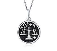Bling Jewelry Personalizada Libra Signo Del Zodiaco Astrología Horóscopo Medallón Colgante Collar Antiqued Plata De Ley Grabado Personalizado