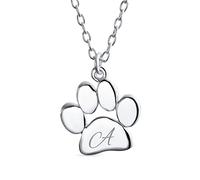 Bling Jewelry Personalizada Script Inicial Letra A Dainty Dog Cat Pet Kitten Puppy Paw Print Collar Colgante Joyería Animal Para Mujer Adolescente Pulido .925 Plata De Ley Con Cadena Grabado A Medida