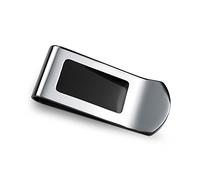 Bling Jewelry Personalizado Personalizable Dos Tonos Negro Esmalte Incrustación Grande Ancho Fuerte Hombres Dinero Clip Titular De La Tarjeta Regalo Padre Plata Tono Acero Inoxidable