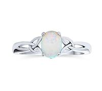 Bling Jewelry Personalizar Dainty Bff Triquetra Celta Love Knot Oval White Created Opal Anillo Promesa Para Adolescente Para Mujer .925 Plata De Ley Personalizable