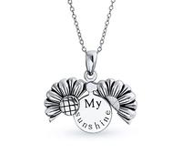 Bling Jewelry Personalizar Floral Inspirational Saying My Sunshine Words Sunflower Open Locket Collar Colgante Para Mujer Adolescente Novia Chapado En Rodio .925 Plata De Ley