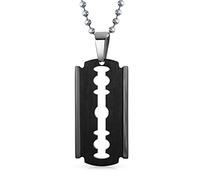 Bling Jewelry Personalizar Hip Hop Biker Punk Rock Grande Razor Blade Dog Tag Collar Colgante Para Hombres Negro De Acero Inoxidable De 20 Pulgadas De Cadena De Bolas Personalizable