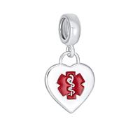 Bling Jewelry Personalizar La Forma Del Corazón De Alerta Médico Id Colgante Abalorios Encanto Para Las Mujeres Para Adolescentes .925 Plata Esterlina Se Ajusta Pulsera Europea Personalizable