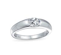 Bling Jewelry Personalizar Moderno Simple Minimalista .50 Ct Cubic Zirconia Aaa Cz Ronda Solitario Promesa Anillo De Compromiso Para La Mujer .925 Plata De Ley Llanura Banda Personalizable