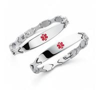 Bling Jewelry Personalize - Cadena de eslabones en forma de hoja, diseño occidental, chapado en rojo, pulsera de identificación médica para hombres, adolescentes, tono plateado, acero inoxidable, 7.5